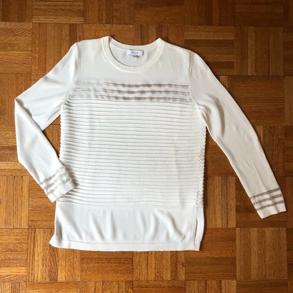 Reiss Corinne Sheer Stripe Sweater in Off White - Picture 1 of 5